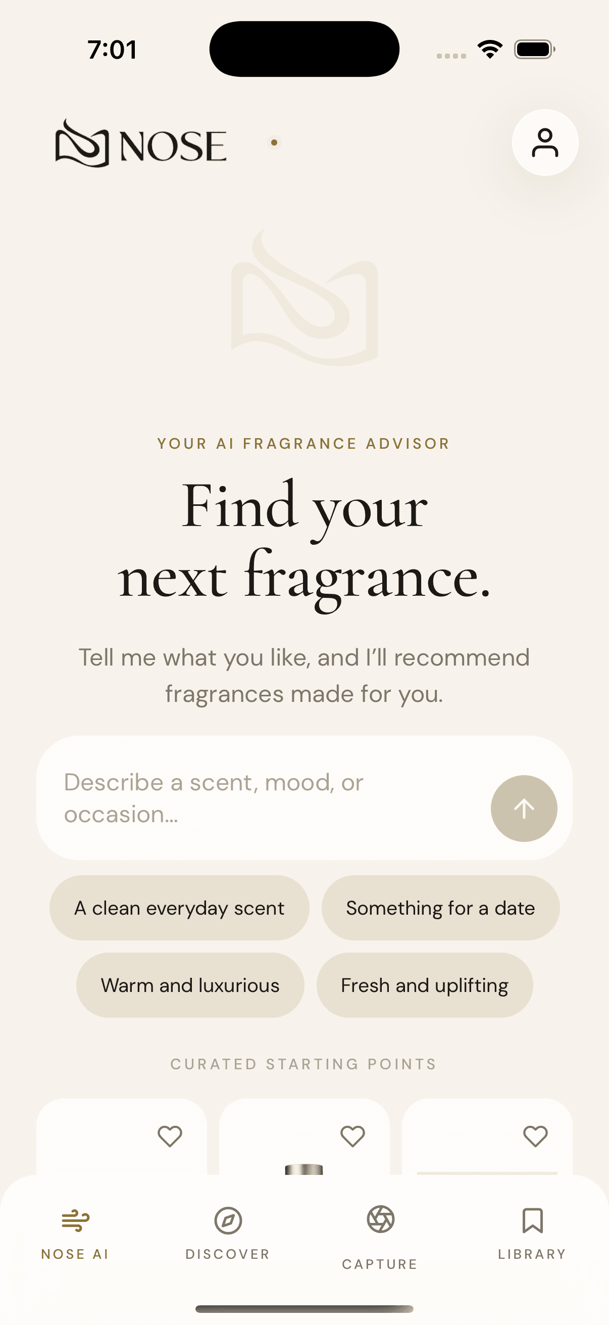 The actual NOSE app: a personal fragrance advisor with scent prompts and curated fragrances